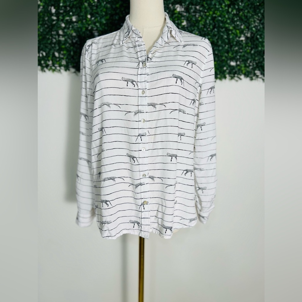 Jane + Delancey Cheetah Print White Black Striped Button Up Shirt Size Medium